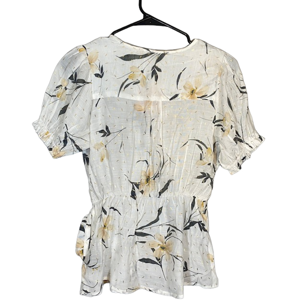 Harve Benard White & Pink Floral Short Sleeve V-neck Wrap Blouse Women Sz S - Picture 2 of 8